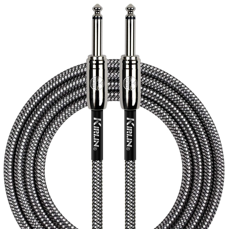 Kirlin IWC201PNBK-10FT Fabric Straight Instrument Cable Guitar Lead, Black, 10 ft