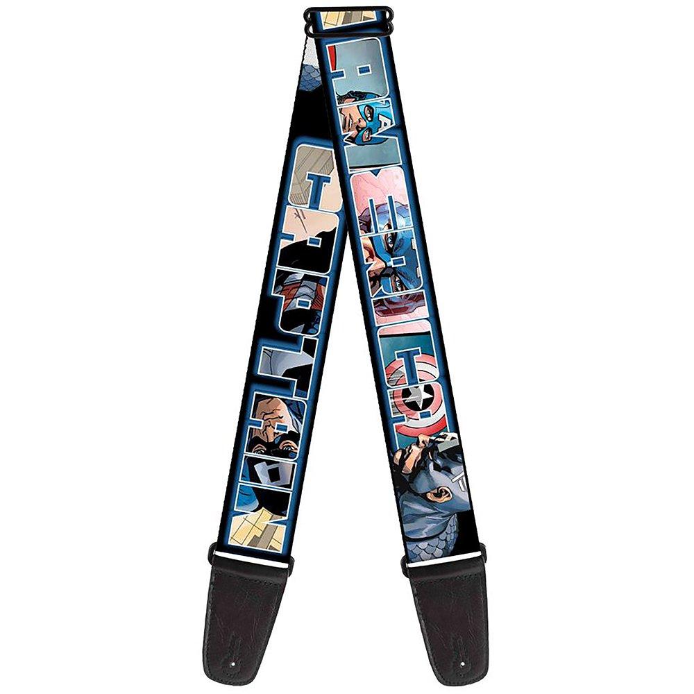 Buckle-Down GS-WCA017 Guitar Strap Captain America Poses Bold Text Outline Overlay, Multicolor, 2" Wide - 29-54" Length