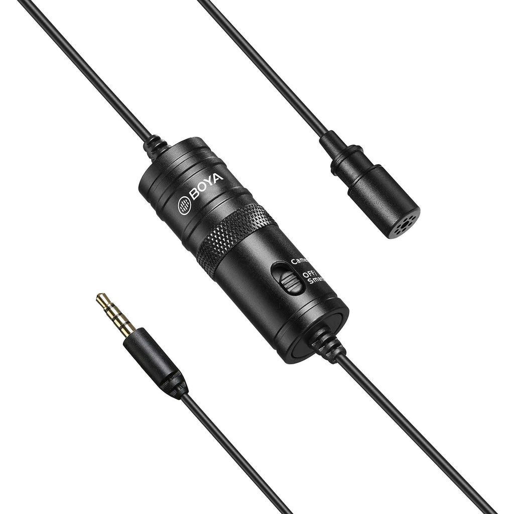 BOYA BY-M1 Omnidirectional Lavalier Condenser Microphone with Lapel Clip for DSLR Camera/Smartphone/Camcorders/Audio Recorders - Black 3.5mm Clip On Mic Single