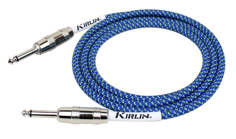 Kirlin IWC201PNBL-20FT Fabric Straight Instrument Cable Guitar Lead, Blue, 20 ft