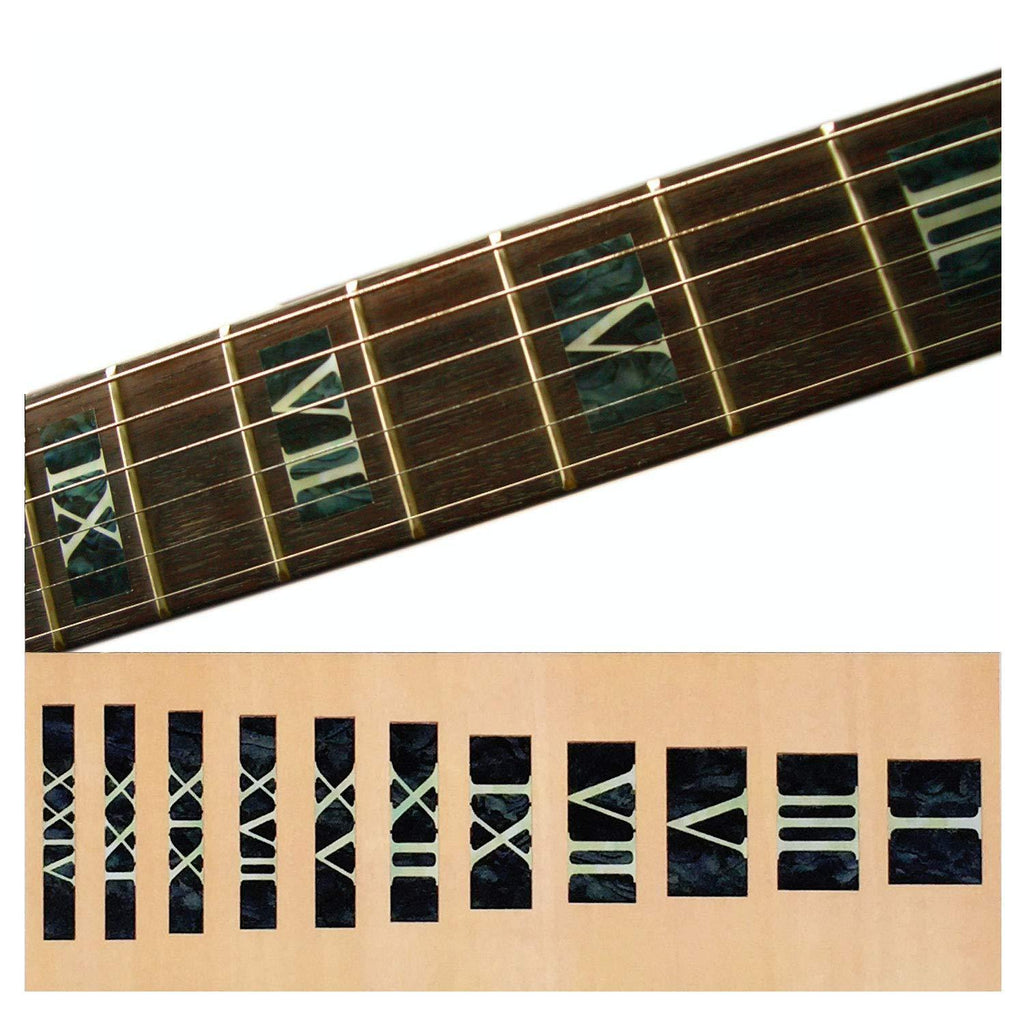 Inlay Sticker Fret Markers for Guitars & Bass - Roman Numeral Blocks - Black Pearl F-018RN-BP