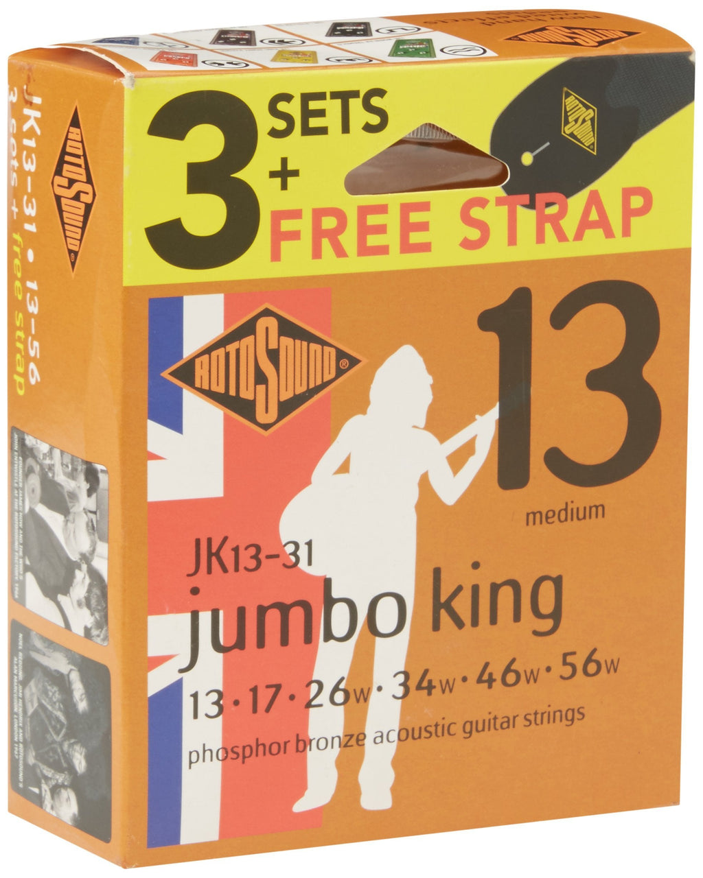 Rotosound JK13-31F Acoustic Guitar Strings with Strap (Pack of 3)