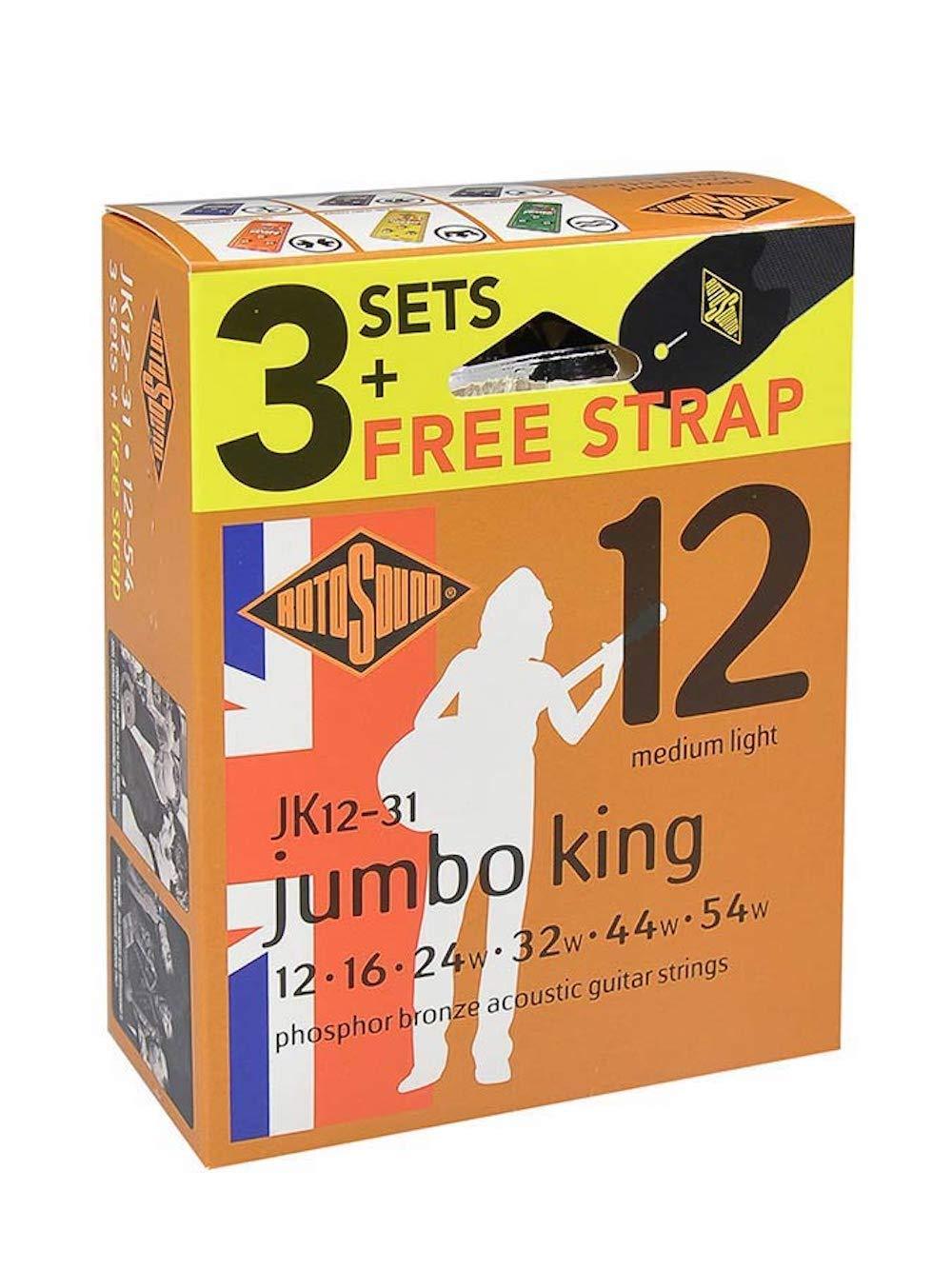 Rotosound JK12-31F Acoustic Guitar Strings with Strap (Pack of 3) Single