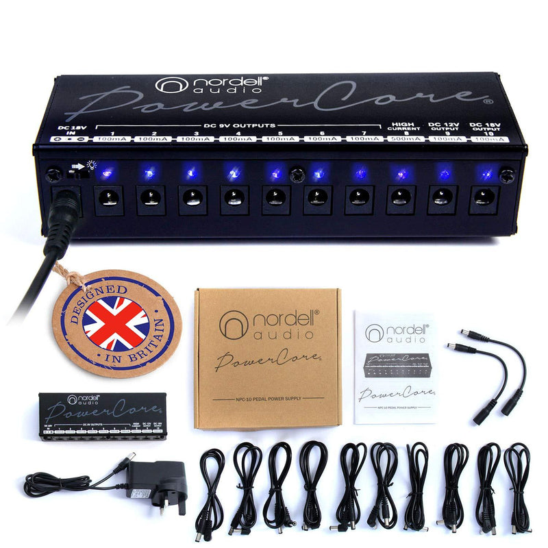 The Original Premium 'Nordell Audio' Isolated 10 Output Power Supply Unit for Guitar Effects/Pedal Boards (9/12/18v)