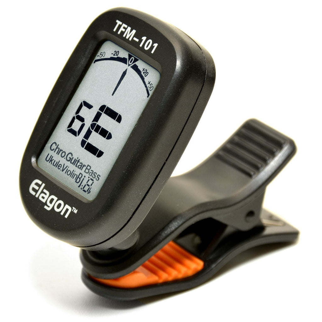 Elagon (TFM-101) Clip-On Multi-Instrument Tuner, Clear Display, 9 Tuning Modes for Various Instruments: Electric and Acoustic Guitars, Chromatic Tuning for all Non-Standard Tuning, Tuning for Bass, Ukulele, Banjo, Violin, F Key Instruments (e.g. horn, ...