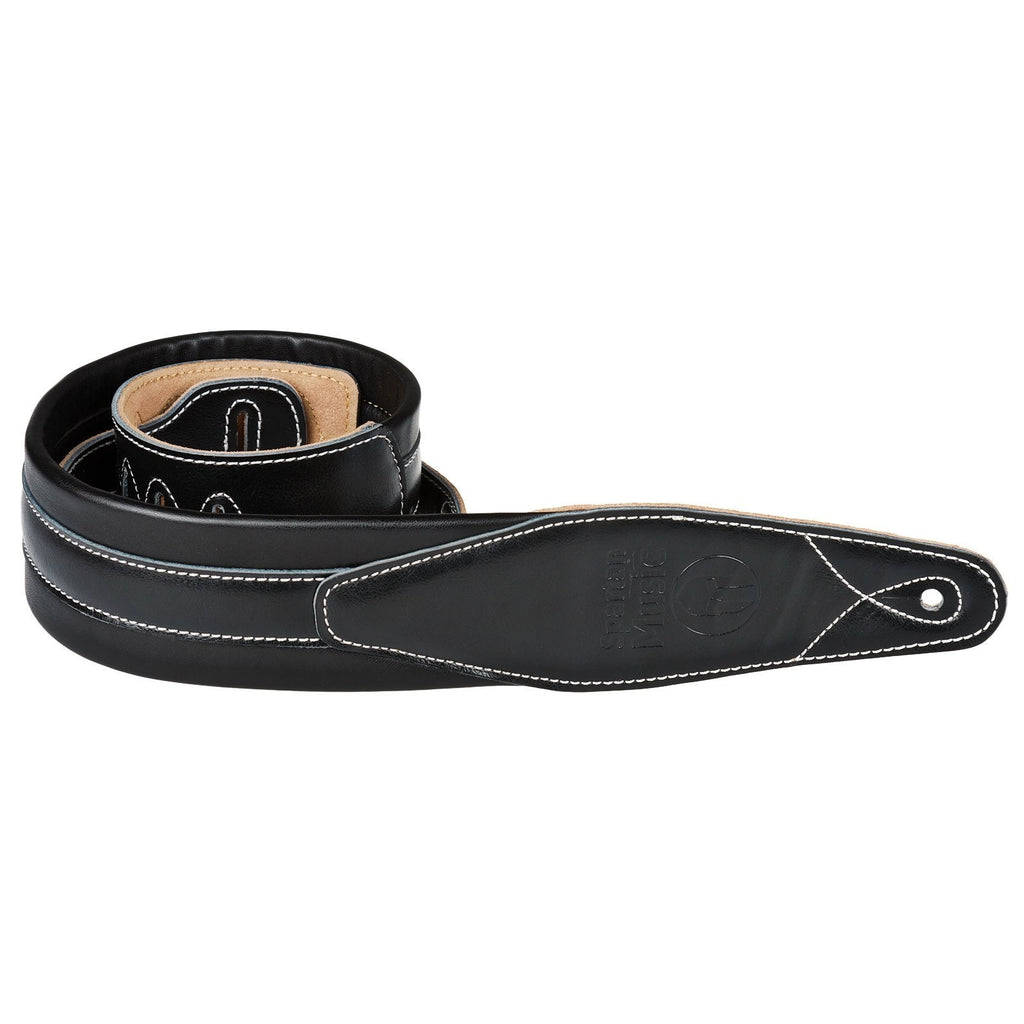 Soft Padded Leather / Acoustic Electric Guitar Strap (Black) Black