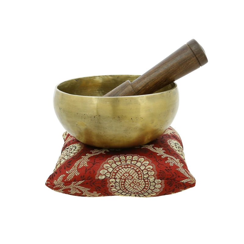 Handmade 5 Inches Bell Metal Tibetan Buddhist Singing Bowl Musical Instrument for Meditation with Stick and Cushion