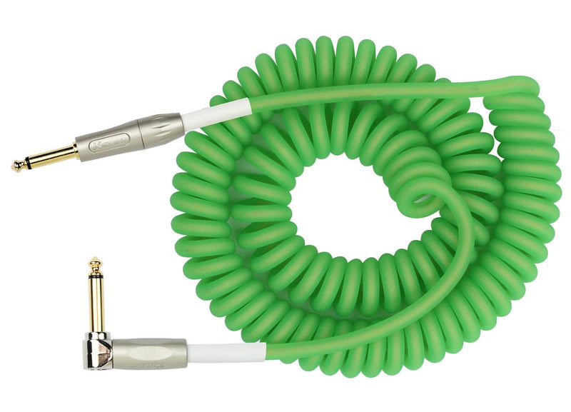 [AUSTRALIA] - KIRLIN Cable Kirlin IMK-202PFGL-30/GRF-Straight to Right Angle ¼” Premium Coil Instrument Cable, Green Translucent PVC Jacket-30ft, (IMK-202PFGL-30/GRF) 