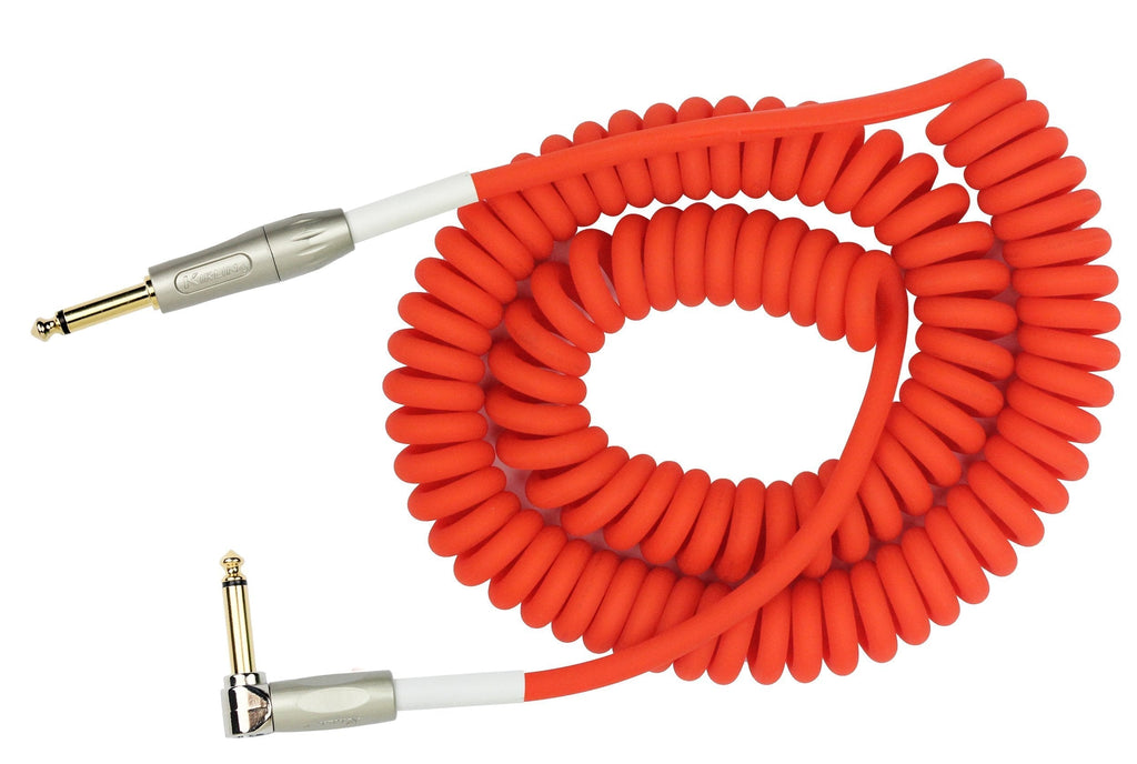 [AUSTRALIA] - KIRLIN Cable Kirlin IMK-202PFGL-30/RDF-Straight to Right Angle ¼” Premium Coil Instrument Cable, Red Translucent PVC Jacket-30ft, (IMK-202PFGL-30/RDF) 