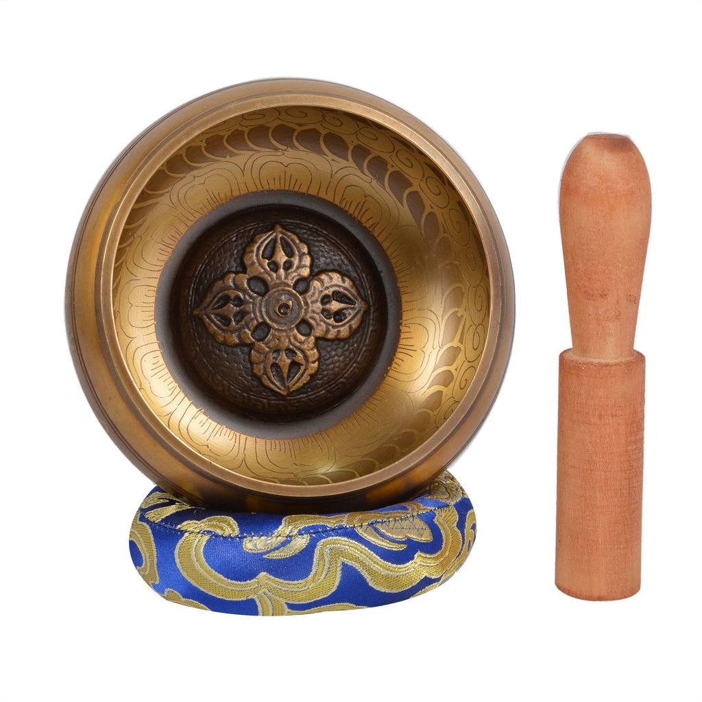 Meditation Tibetan Singing Bowl with Special Etching and protective pouch. For Healing, Relaxation & Mindfulness (BAJ 8-2) (B13) 12 X 12 X 7.5 cm