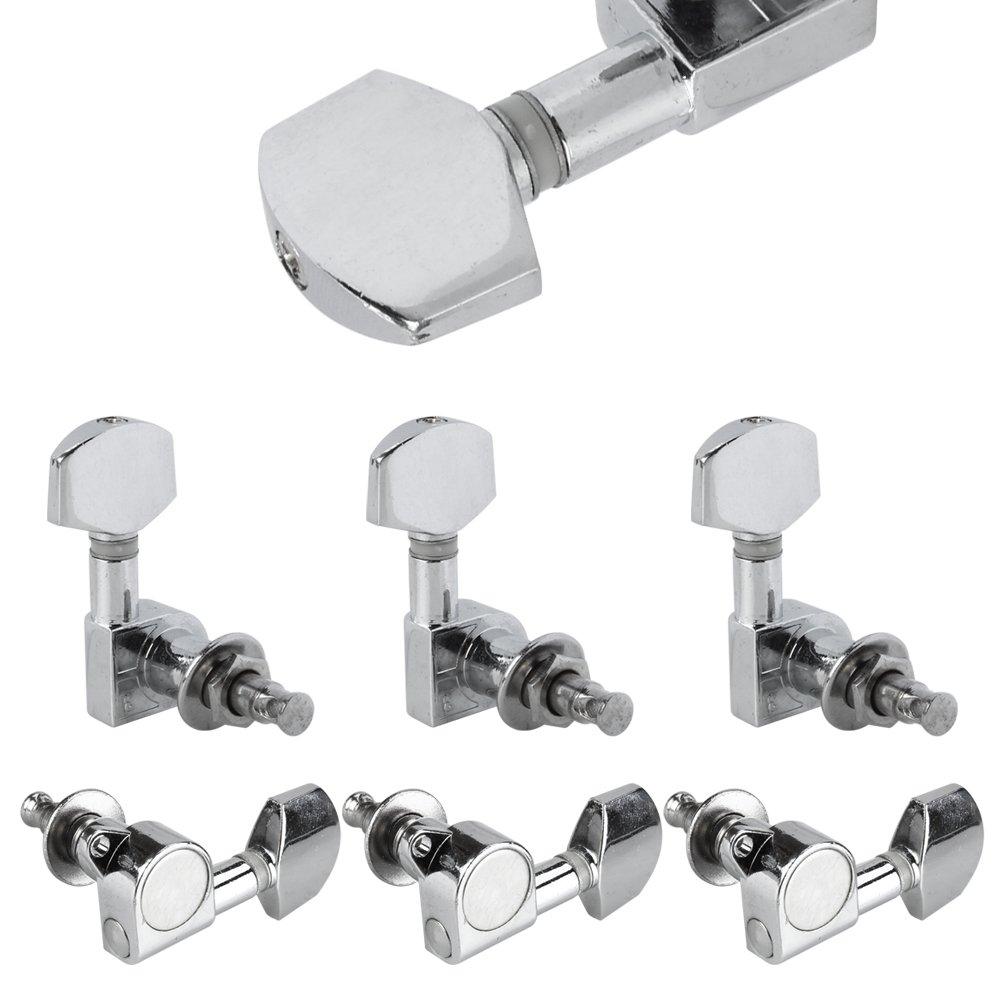 Flexzion Guitar String Tuning Pegs 6 Chrome Tuners Heads Machine 3L3R Set Silver for Acoustic or Electric Musician Instrument Parts Accessories Fender Replacement