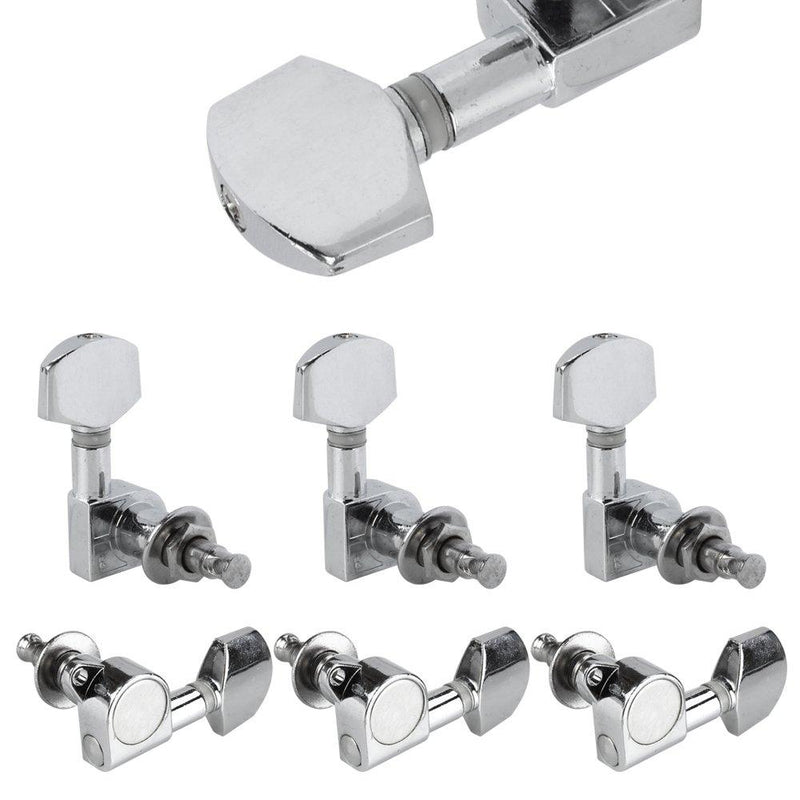 Flexzion Guitar String Tuning Pegs 6 Chrome Tuners Heads Machine 3L3R Set Silver for Acoustic or Electric Musician Instrument Parts Accessories Fender Replacement