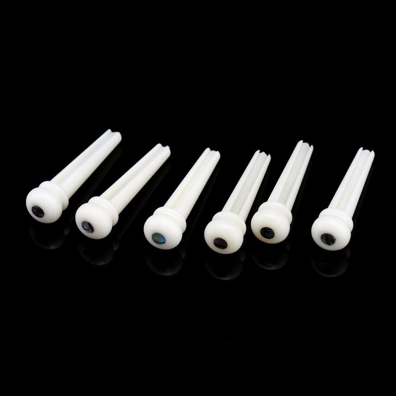 Musiclily Slotted Bone Acoustic Guitar Bridge Pins, White with 3mm Green Pearl Shell Dot(6 Pieces) Bone Green