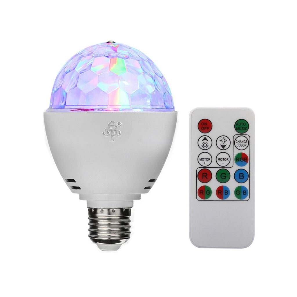 TSSS® E27 RGB LED Mini Ball Rotating Crystal Stage Light Disco Home Family Party Club Bar DJ Pub Wedding Remote Control Bulb Light Bulbs (Pack of 1)