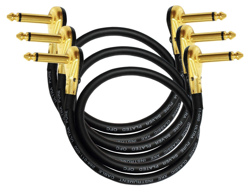 3 Units - Van Damme Pro Grade Classic XKE - 30 Inch (76 cm) – Premium, Ultra-Flexible Multi -Shielded Guitar Bass Effects Instrument, Patch Cable - with Premium Gold Plated, Low-Profile, Right Angled Pancake type TS (6.35mm) Connectors