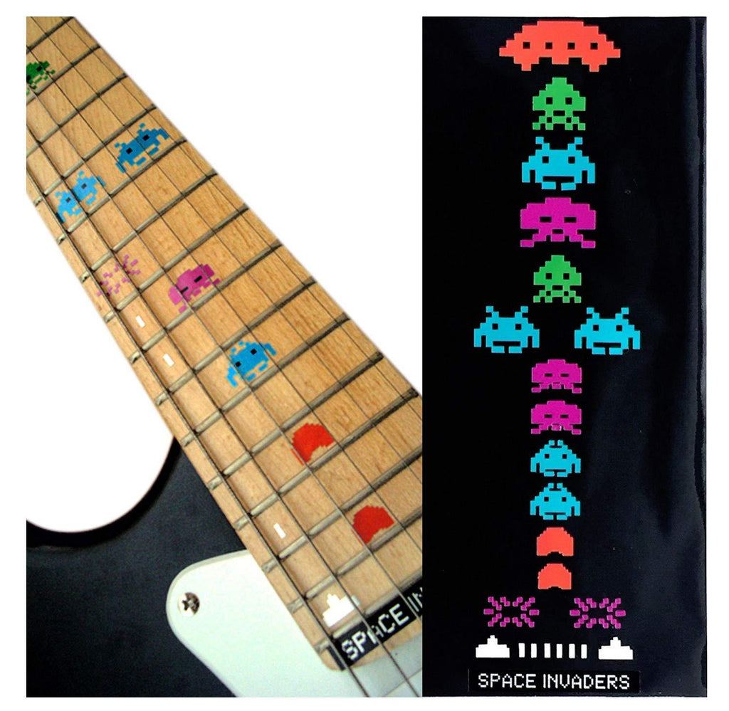 Inlaystickers Fret Markers for Guitars & Bass - Space Invaders - Multi-Coloured F-034SI-CL