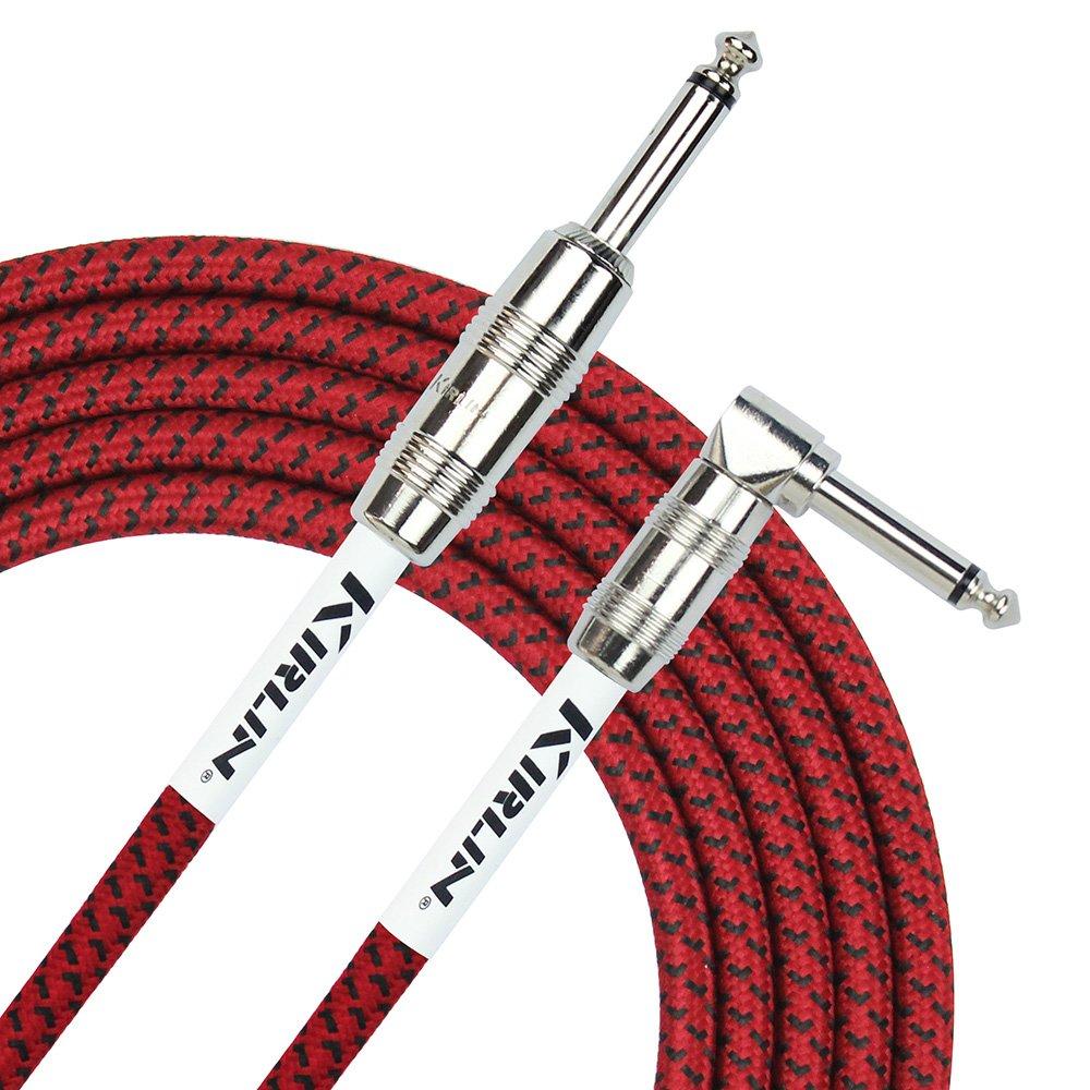 Kirlin IWC202PNRD-20FT Fabric Straight-Angled Instrument Cable Guitar Lead, Red, 20 ft