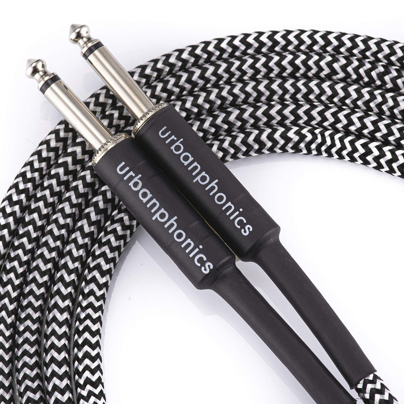 Urbanphonics Professional Premium Quality Instrument Lead Cable for Electric Guitar, Electro-Acoustic, Bass & Keyboard - High Quality Braided Tweed - 1/4 Straight Standard Jack to Jack - 10 foot (3m) 3m Black & White