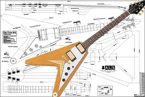 Plan of Gibson Flying V Korina Electric Guitar - Full Scale Print