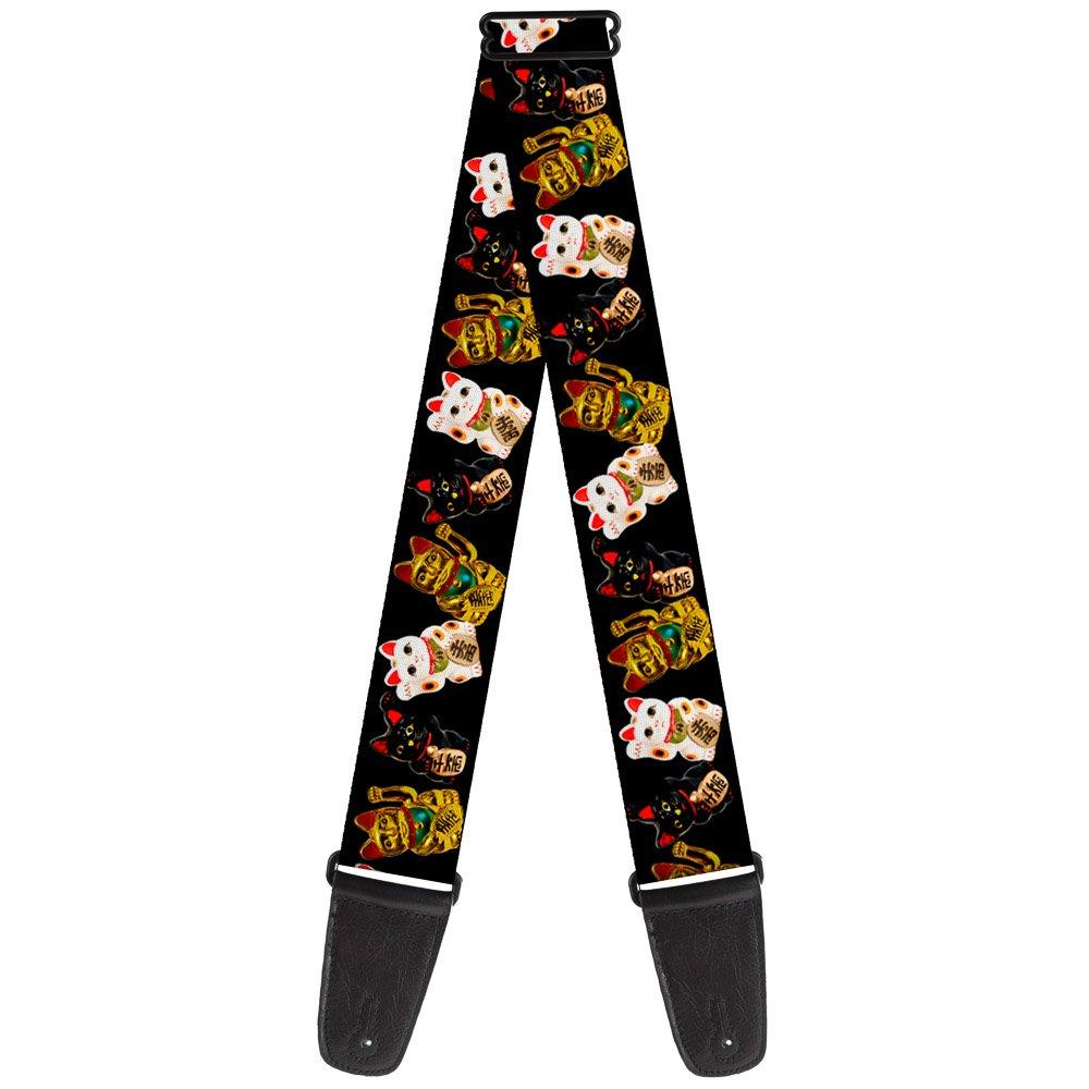 Buckle-Down Guitar Strap Maneki Neko Lucky Cats Gold Black White 2 Inches Wide (GS-W33909) Maneki Neko Lucky Cats Gold/Black/White