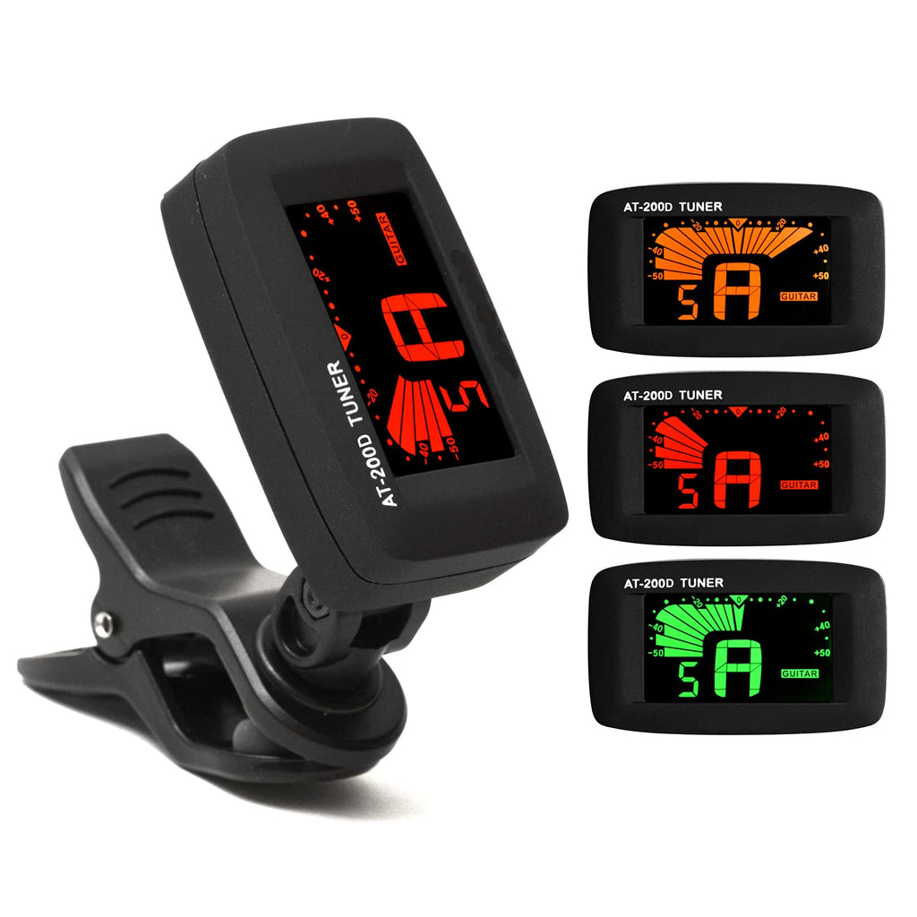 Elagon (AT-200D) New Great Looking Black Matt Finish Clip-On Chromatic Tuner for All Electric and Acoustic Guitars, Bass, Ukulele, Violin - Including All Non-Standard Tuning, as Well as ALL Other Types of Instruments Using the Chromatic Mode. Multi-Col...