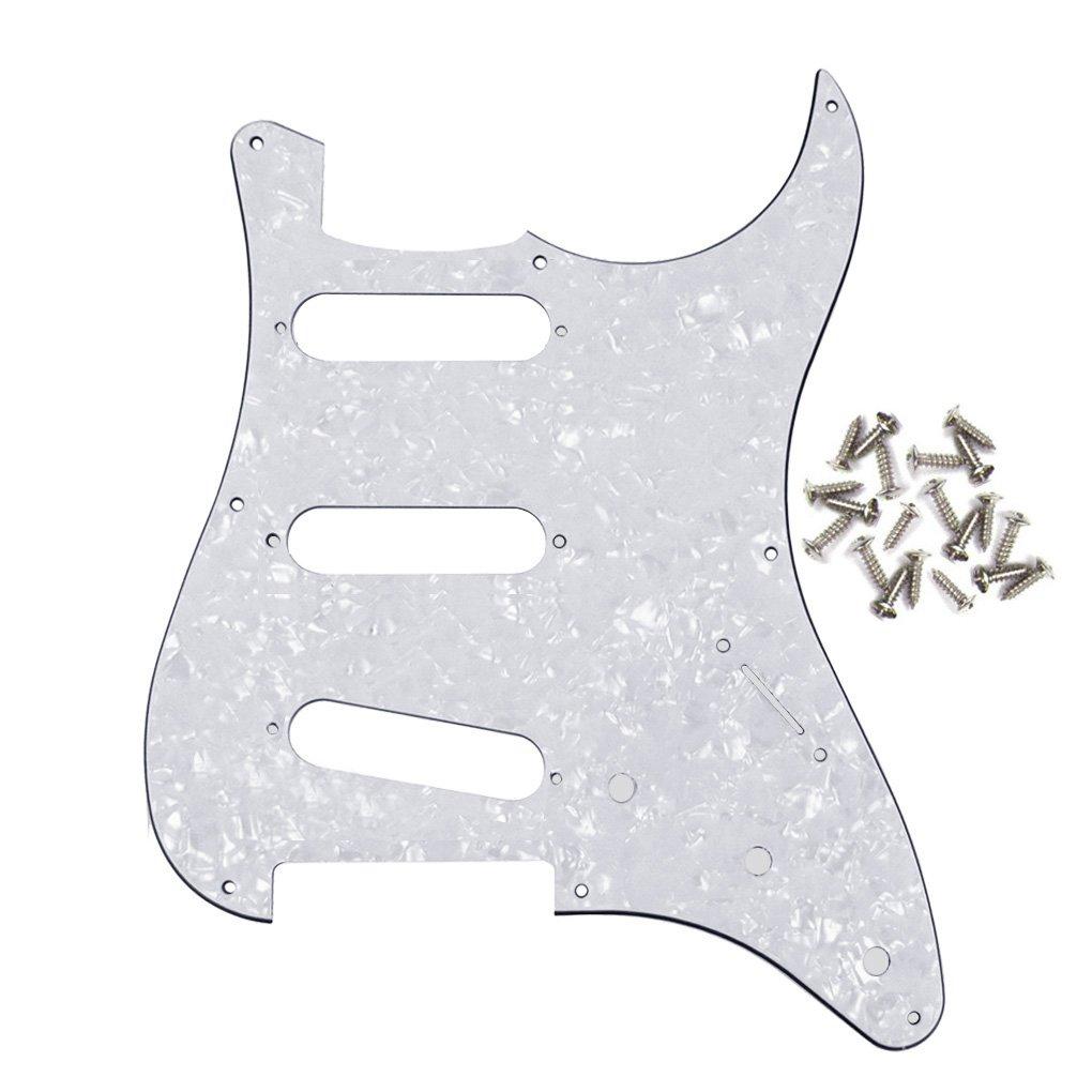 IKN 8 Hole SSS Strat Pickguard Electric Guitar Scratchplate with Screw for Fender Vintage Style Stratocaster Guitar Parts, 4Ply White Pearl