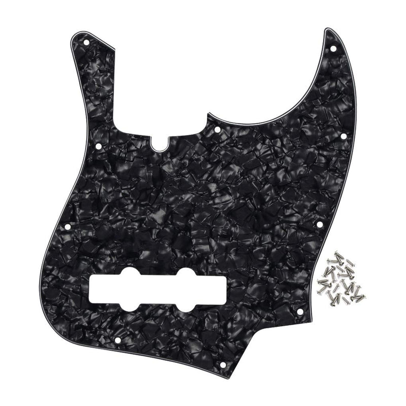 IKN 10 Hole Jazz Bass Pickguard 4Ply Scratchplate for American/Mexican Standard Fender Jazz Bass 4 String Model Guitar, Black Pearl 4Ply Black Pearl