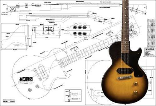 Plan of Gibson Les Paul Junior Electric Guitar - Full Scale Print