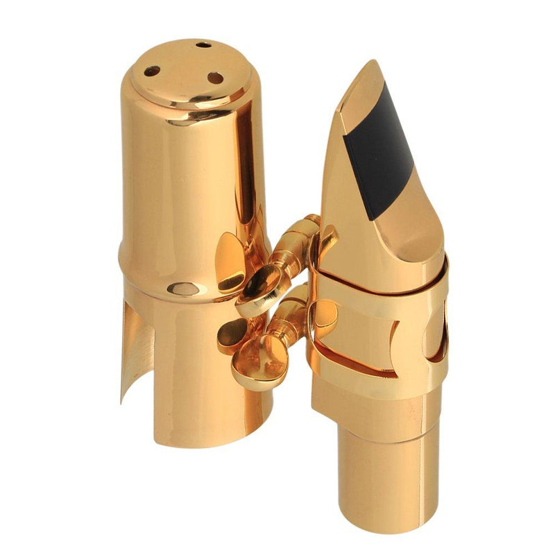 Yibuy Gold Plated Brass B-flat Tenor Saxophone Sax Mouthpiece with Cap Ligature 7#