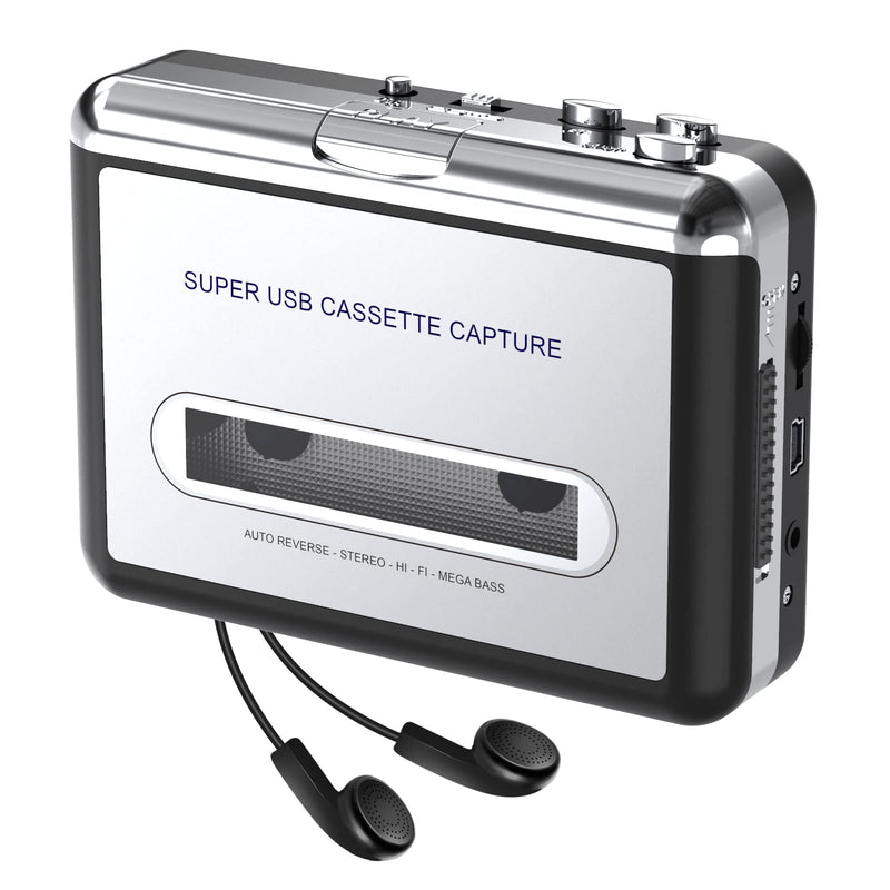 DIGITNOW! Portable Cassette Player/Cassette to MP3 Converter Capture Cassette Tape to MP3/CD Audio via USB SILVER