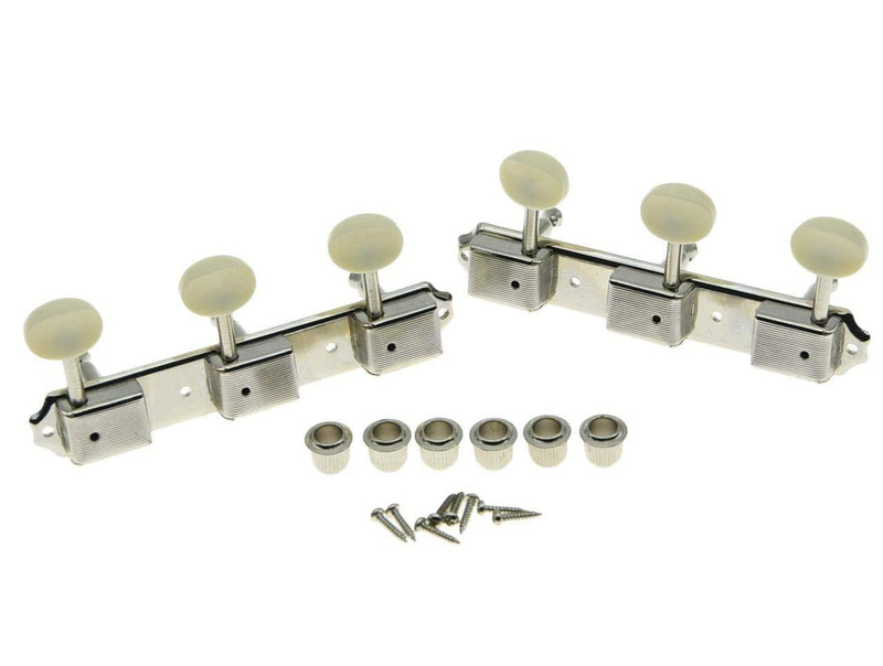 KAISH Nickel w/Aged White 3 per side 3x3 on a Plate Vintage Guitar Tuning Keys Tuners 3L3R Nickel with Ivory Button