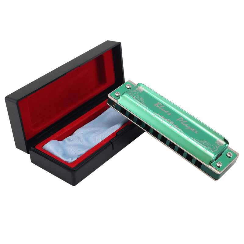 East top Harmonica,10 Hole Diatonic Blues harp mouth organ Harmonica Key of C, Advanced PR020 Harmonicas For Adults, Professional Band Player and Students green