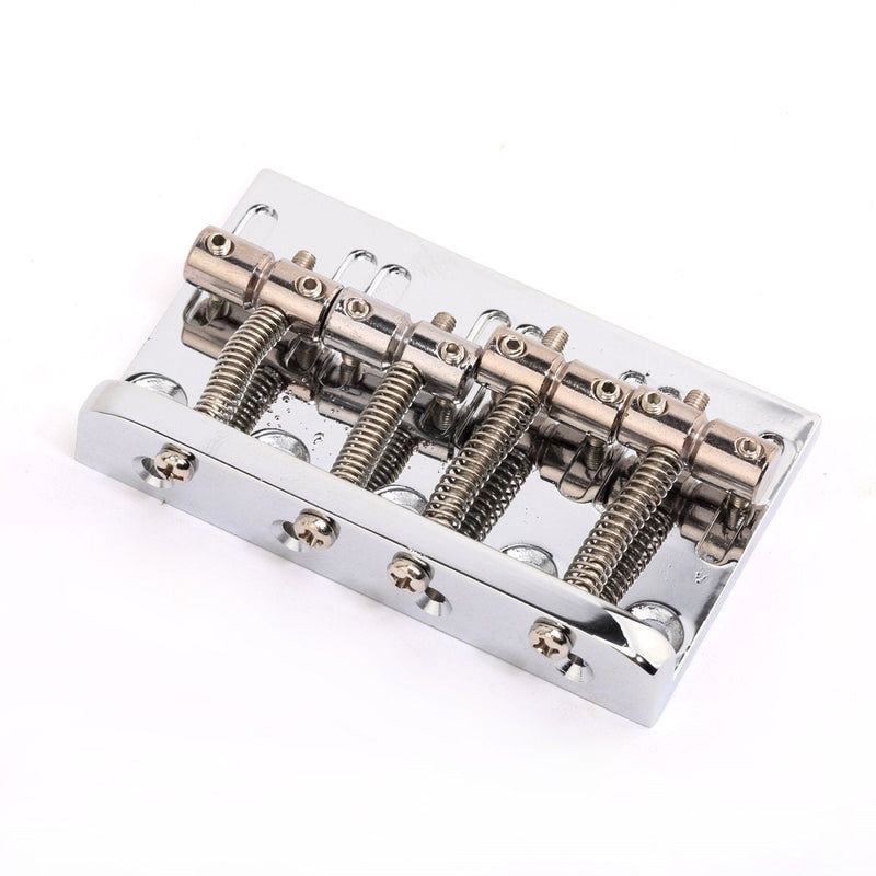 Musiclily Fixed Hardtail Bass Bridge for 4-String Fender Precision Bass and Jazz Bass, Chrome