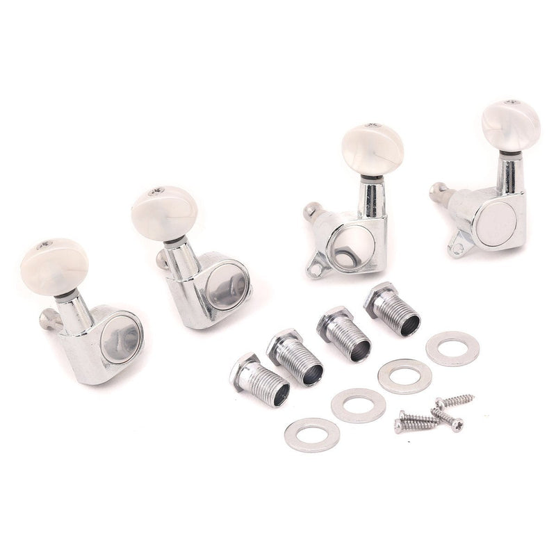 Musiclily 2R2L Sealed Ukulele Tuners Tuning Pegs Keys Machine Heads Set,Chrome with White Pearl Button