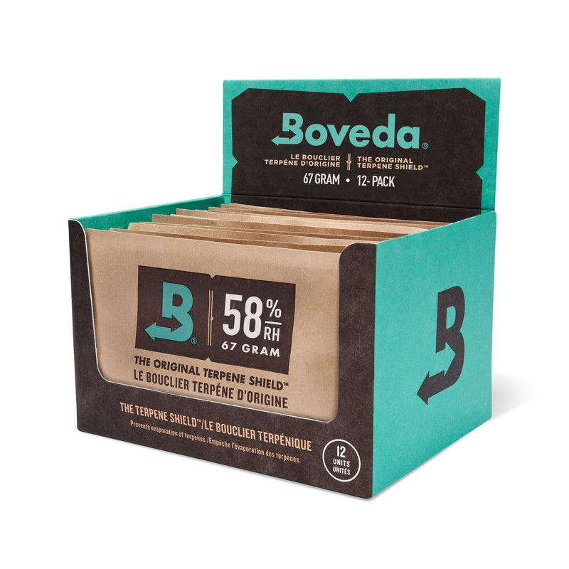 Boveda for Herbal Storage | 58% RH 2-Way Humidity Control | Size 67 Protects Up to 1 Pound (450 Grams) Flower | Prevent Terpene Loss Over Drying and Molding | 12-Count Retail Carton