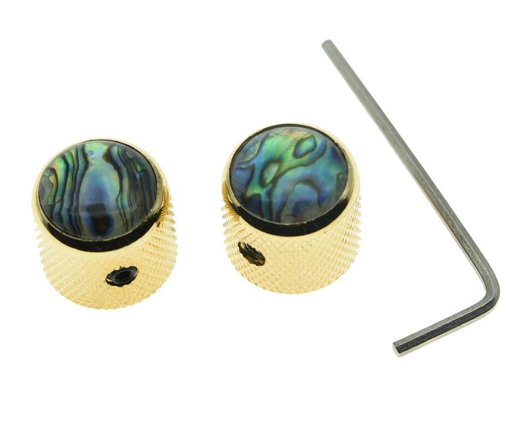 KAISH Set of 2 Gold Tele Telecaster Abalone Top Guitar Dome Knobs Bass Knob with Set Screw