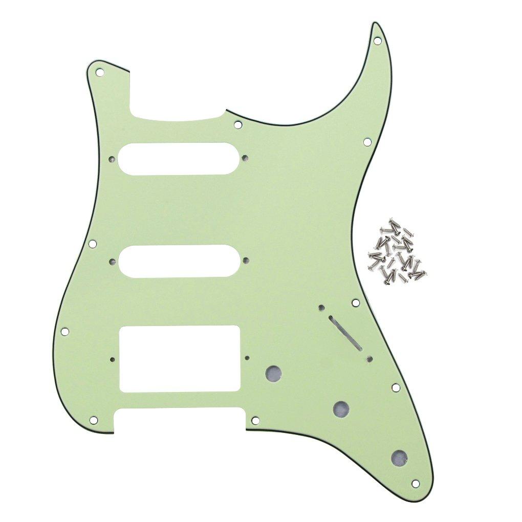 IKN 11 Hole Strat SSH Pickguard Guitar Scratchplate with Mounting Screws for U.S./Mexican Fender Standard Stratocaster Bridge Cut, 3Ply Mint Green