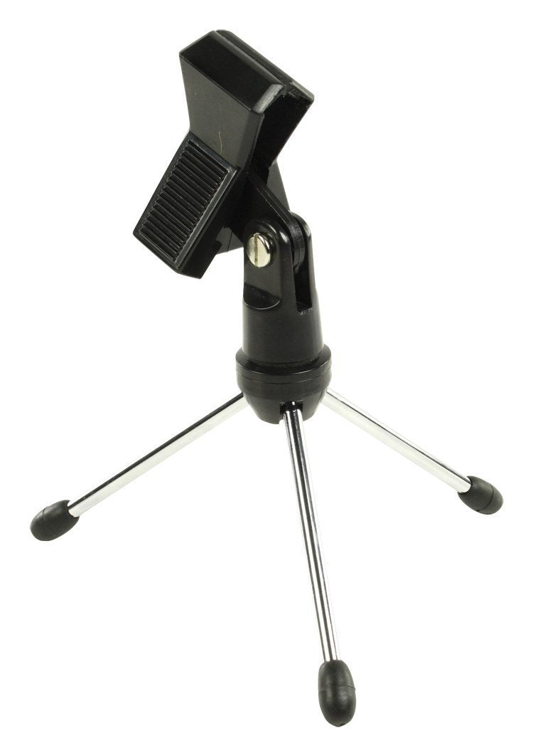 Invero® Table Top Microphone Stand with 3 Foldable Metal Legs and Microphone Clamp Suits Most Standard Microphones - Black