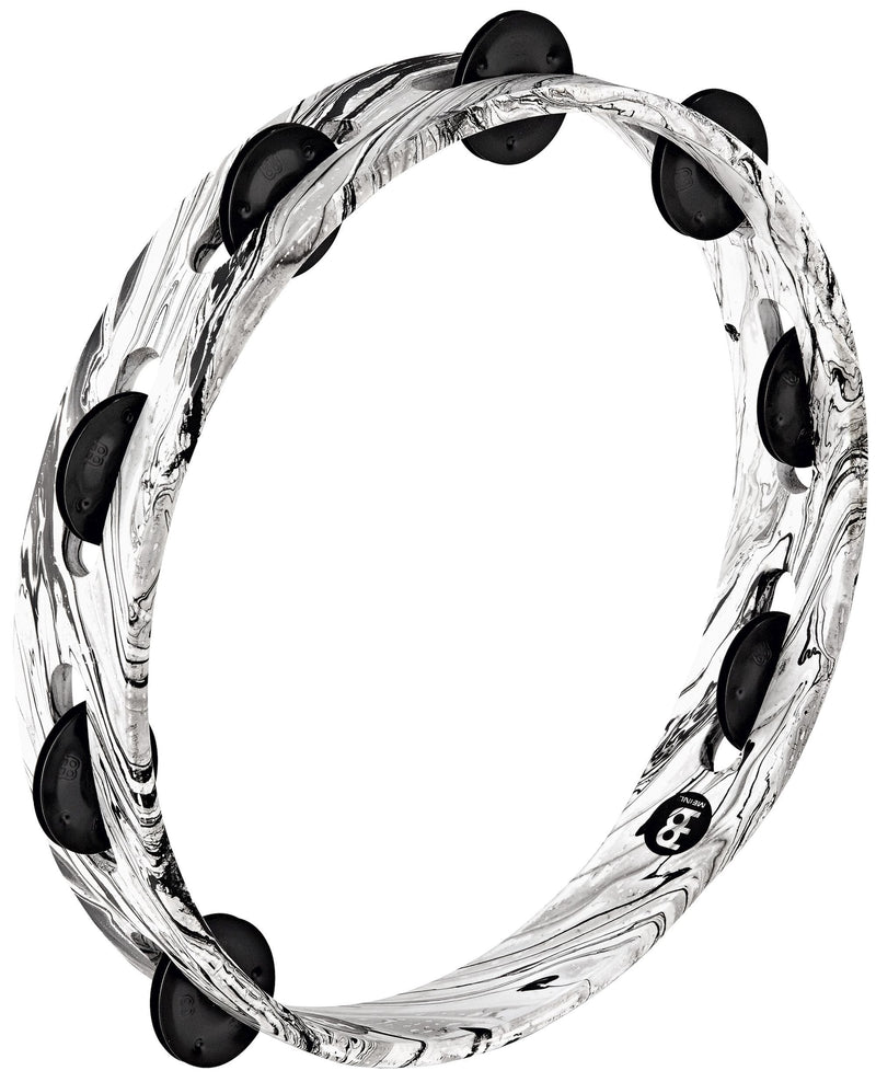 Meinl Percussion Tambourine with Black Plated Steel Jingles, Single Row - NOT MADE IN CHINA - White Marble Finish, 2-YEAR WARRANTY, inch (TA1BK-WHM)