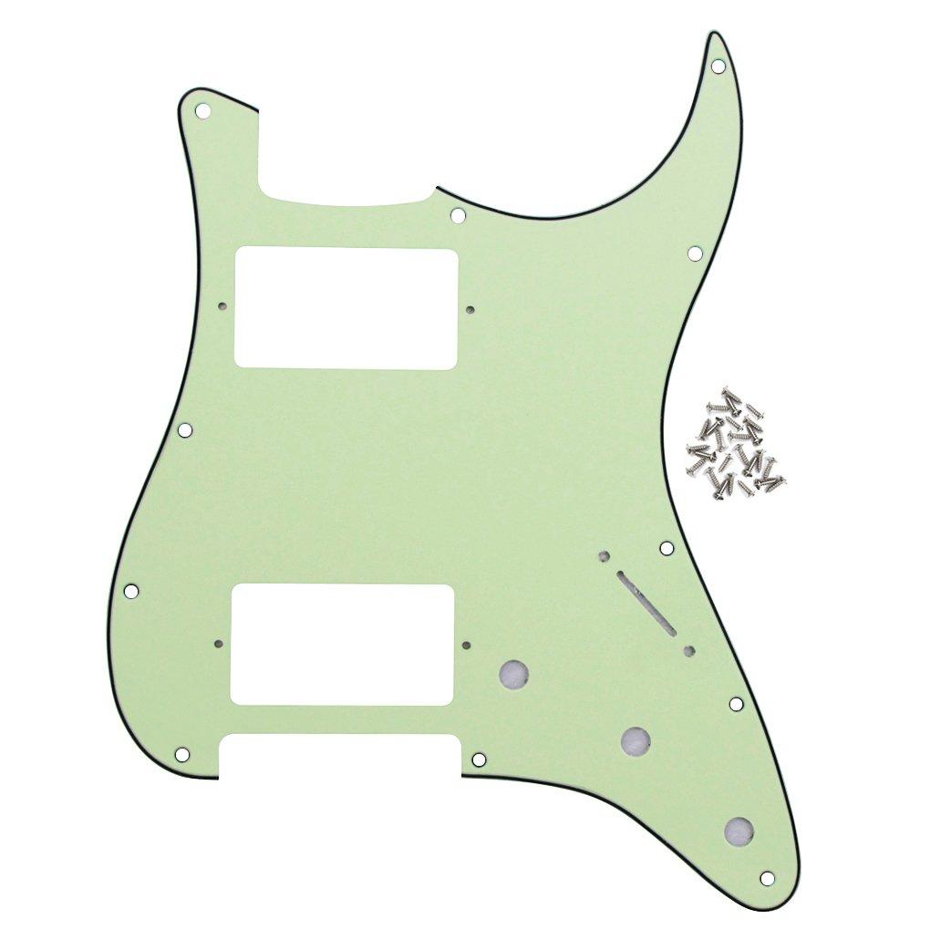 IKN 11 Hole Double Humbucker Cut Pickguard HH Strat Guard with Mounting Screws for Americian Standard Stratocaster Guitar, 3-Ply Mint Green