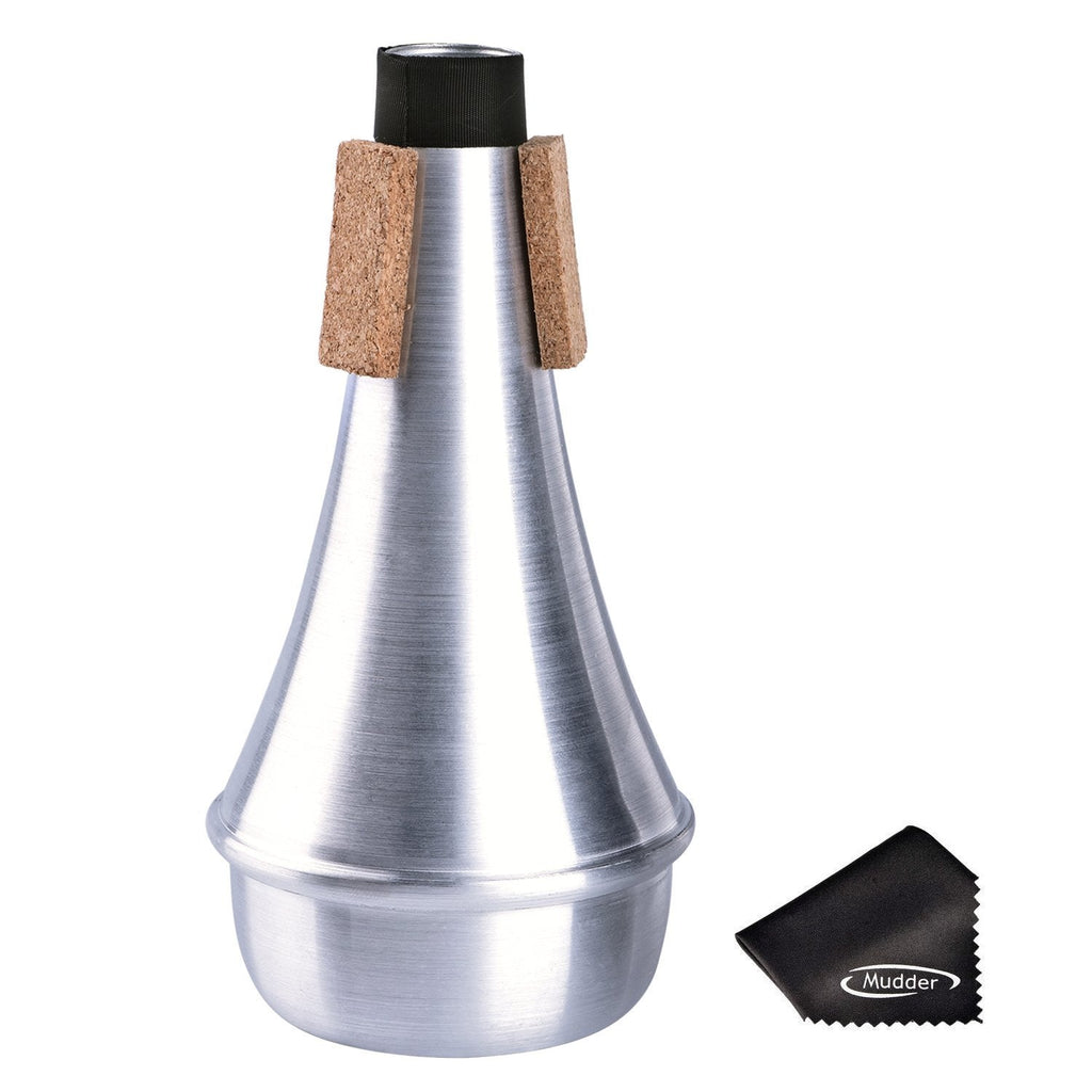 Practice Trumpet Straight Mute Silencer Aluminum with Cleaning Cloth, Silver