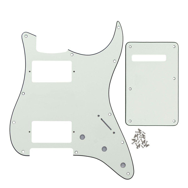 IKN 2 Humbucker Cut Pickguard HH Strat Guard and Tremolo Spring Back Plate for Americian Standard Stratocaster Guitar, 3-Ply Ivory White