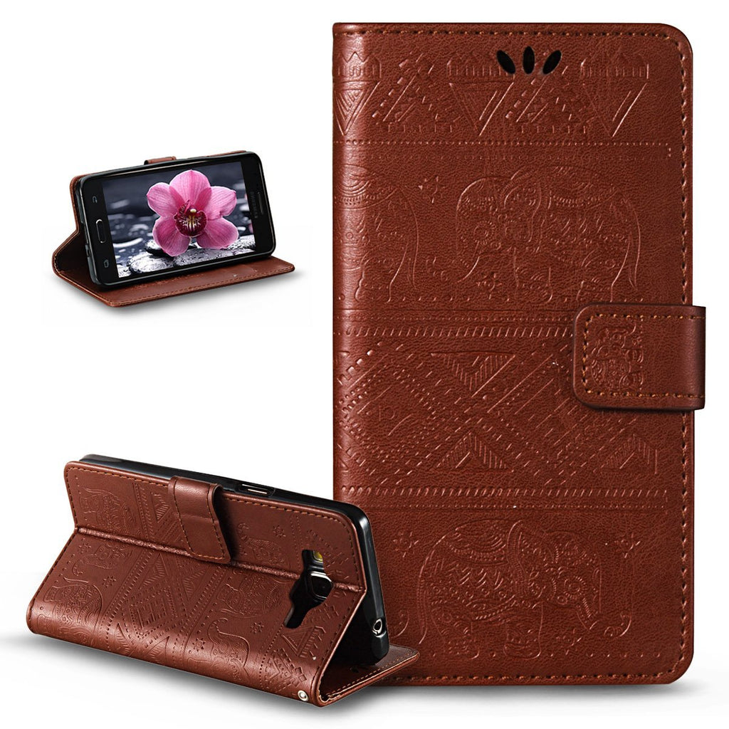 Galaxy Grand Prime Case,Galaxy Grand Prime Cover,ikasus Embossing Cat Butterfly Flower Tree PU Leather Fold Wallet Pouch Flip Stand Credit Card ID Holders Case Cover for Galaxy Grand Prime G530F,Brown Brown