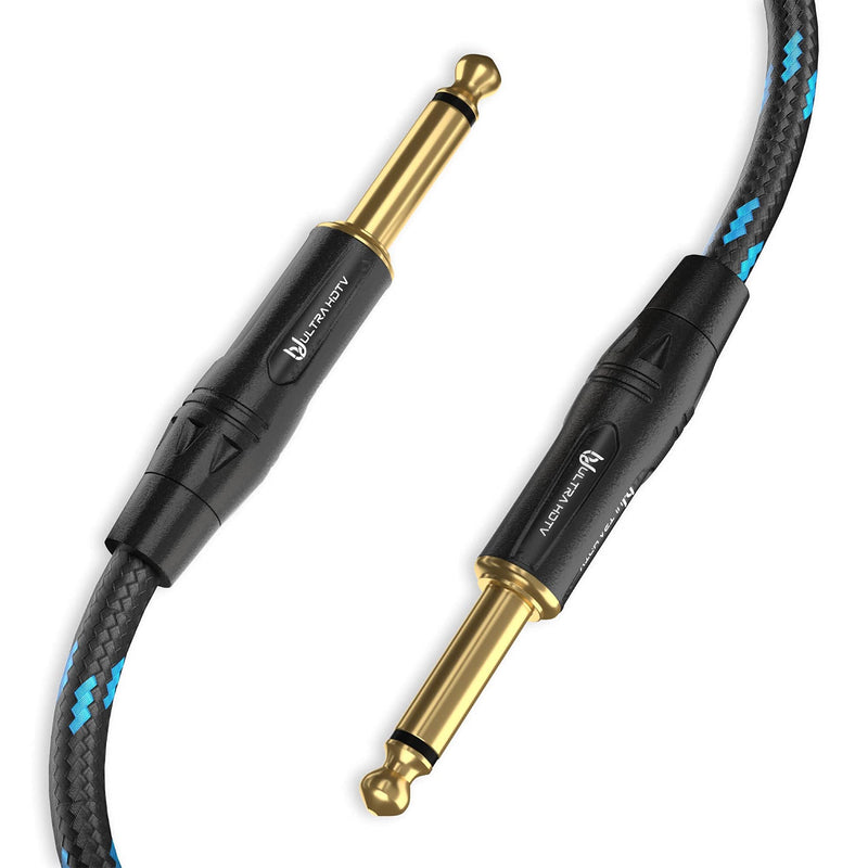 Ultra HDTV Guitar Instrument Cable - 2m Premium Nylon Braided 6.3mm Jack Cable for Amp, Keyboard, Electric Guitar, Bass, Mixing Desks, Mandolin - Black 2 Meters
