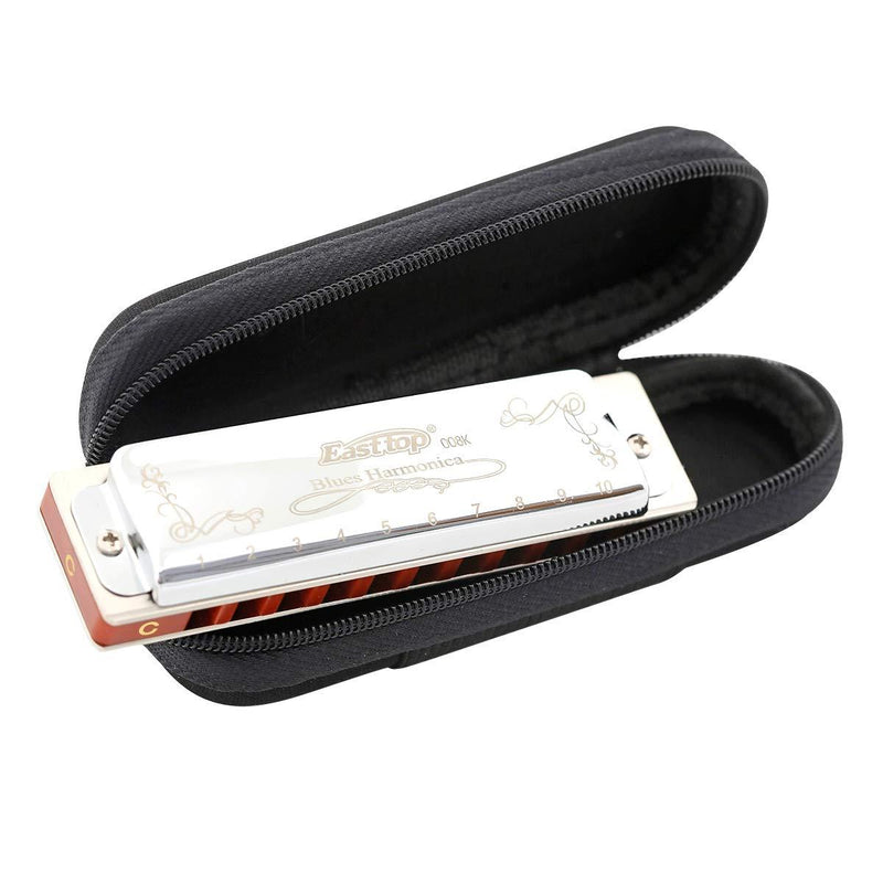 East top Harmonica, Diatonic Harmonica Key of C, Blues Harp Mouth Organ 10 Holes 008K with Silver Cover, Blues Harmonicas For Adults, Professionals, Beginners and Students