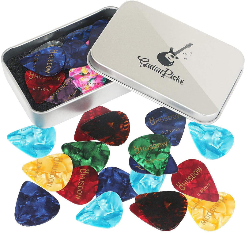 20pcs Guitar Picks, HusDow Guitar Plectrums Celluloid Pick for Electric, Acoustic,or Bass Guitar including 0.46mm 0.71mm 0.81mm 0.96mm 1.2mm