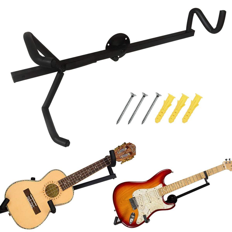 WSS- Black Horizontal Guitar Wall Hanger Display Bracket Mount - Electric, Acoustic, Classic, Bass Guitar & Ukulele