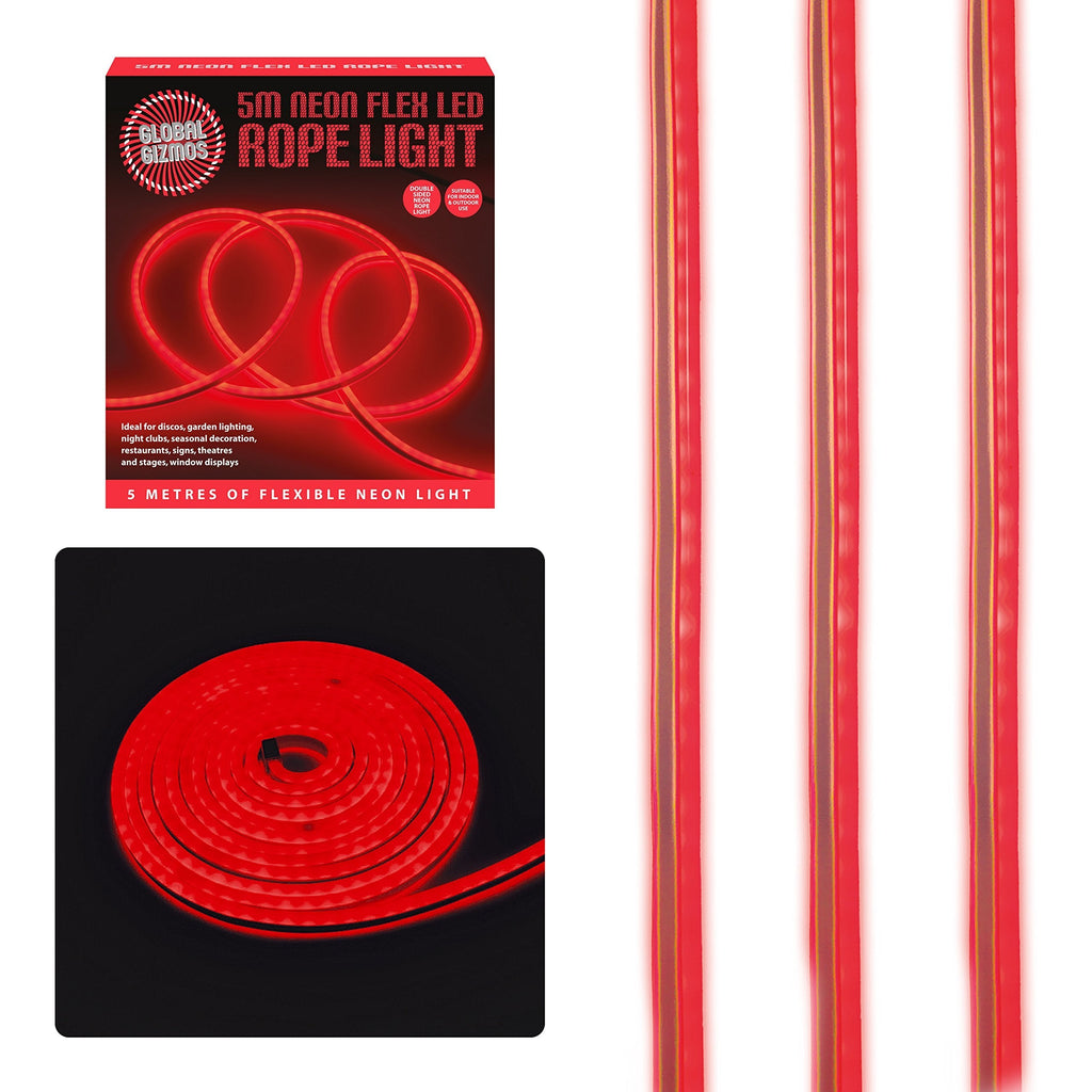 Global Gizmos 5 Metre LED Neon Flex Decorative Rope Light-Red Red