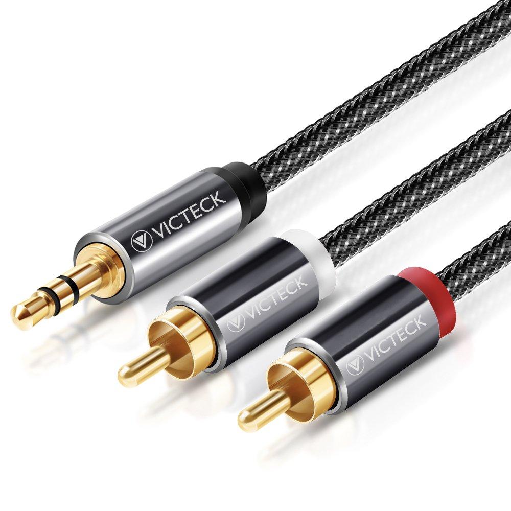 RCA Audio Cable 2M, Victeck Nylon Braided Stereo Jack 3.5mm to 2 RCA Phono Stereo Y Splitter Audio Aux Cable Male to Male Gold Plated (2M)
