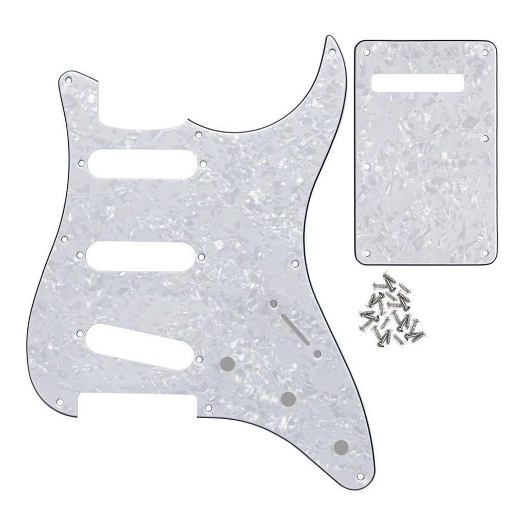 FLEOR Set of 8 Hole SSS Pickguard and Guitar Backplate with Screw for Vintage Strat Style Guitar Parts Replacement,4Ply White Pearl 4Ply White Pearl